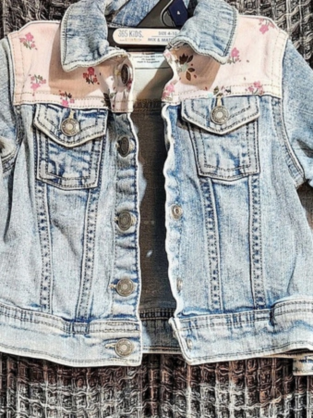 Okie Dokie  Girls Floral Yoke Denim Jacket Blue & Pink Baby 18M